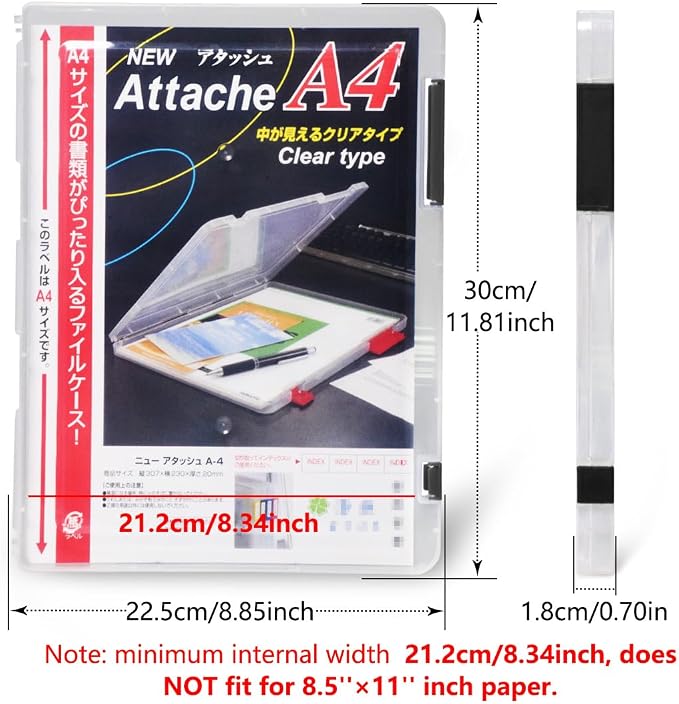 Marte Vanci 4 Pack Clear File Box with 2 Buckles Plastic Storage Box for A4 Paper, Portable Project Case for Documents, Magazines Paper Protector Black+Blue+(Green or White)+Red