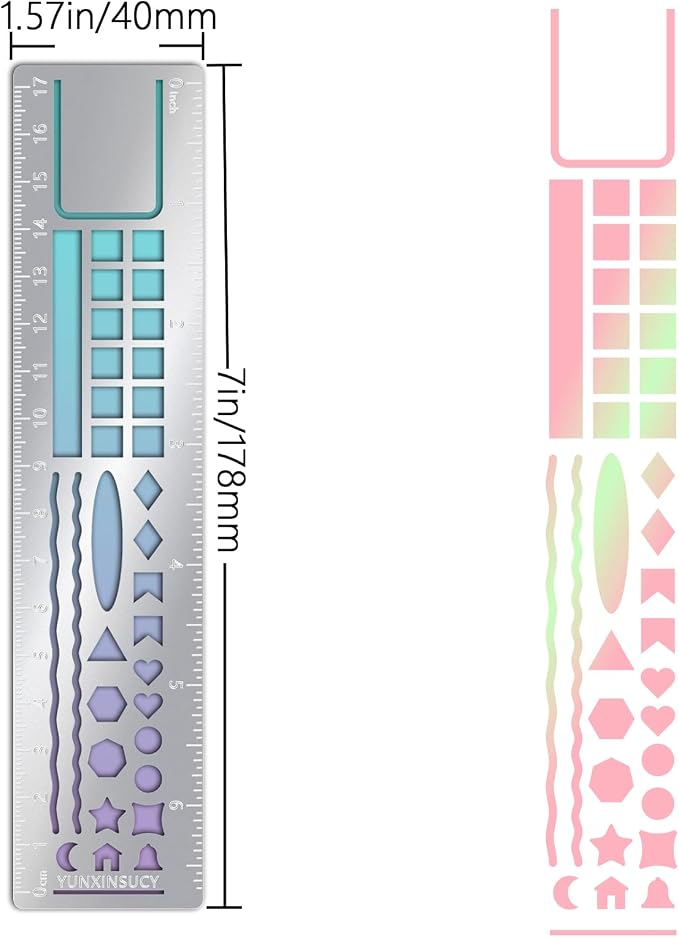 Metal Bookmark Ruler for Journals, Habit Tracker, Drawing Measuring Tools, Planner Stencils, Stainless Steel Template for Reading