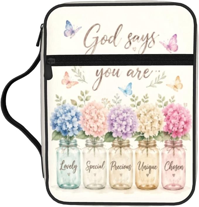God Say You are Flower Butterfly Bible Cover Case Carrying Book Protector Case Bible Study Supplies Accessories Holder Case Christian Gift for Women Men