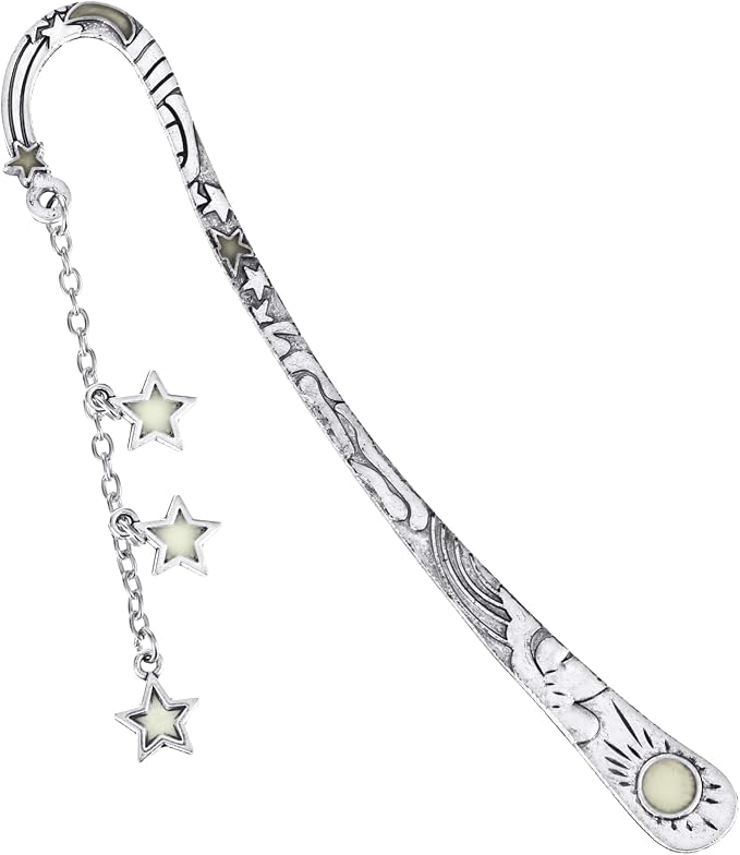 Jeffdad Moon and Stars Luminous Glow in The Dark Butterfly Fantasy Bookmark - Cool Gifts for Women Girls, Silver Stars
