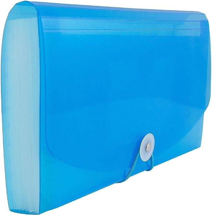 JAM PAPER Accordion Folders - 13 Pocket Plastic Expanding File - Check Size - 5 x 10 1/2 - Blue - Sold Individually