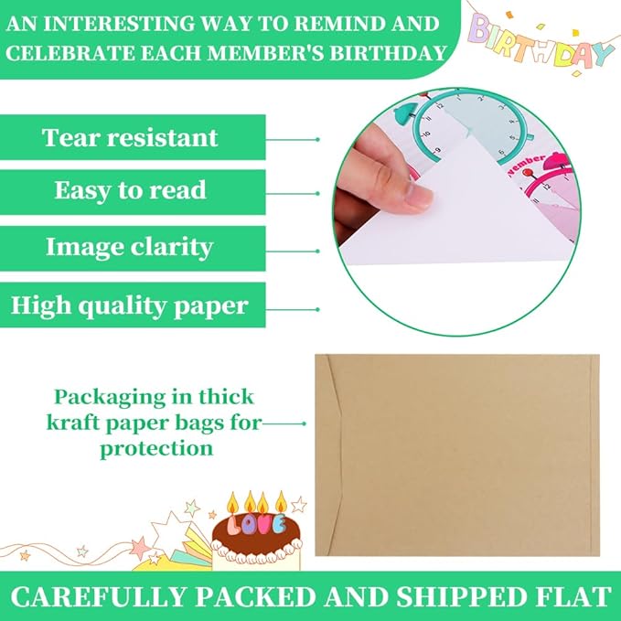 D24TIME Classroom Birthday Chart Calendar - Colorful Reusable Laminated Happy Birthday Poster for Bulletin Board Decoration & Back To School Teacher Supplies