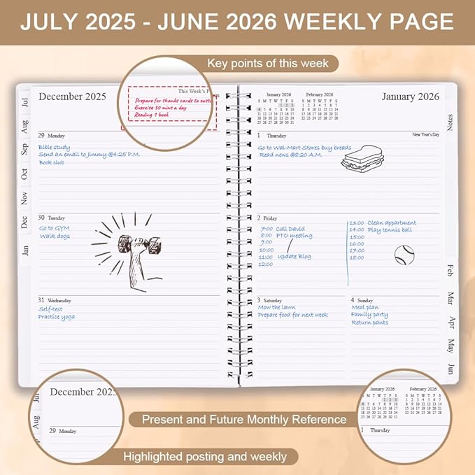 2025-2026 Planner - Planner 2025-2026 for Women & Men, July 2025 - June 2026, Monthly and Weekly Calender with 12 Monthly Tabs, 6.4" x 8.5", Brown