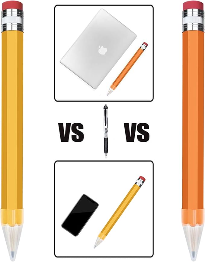 BUSHIBU Giant Pencil, 14 Inch Big Jumbo Pencils, Funny Oversized Huge Comically Large Pencil with Cap for Prop/Gifts/Decor(Yellow/Orange)