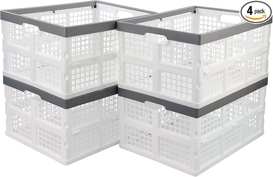 4-Pack 30 L Plastic Collapsible Crates, Stackable Storage Bins