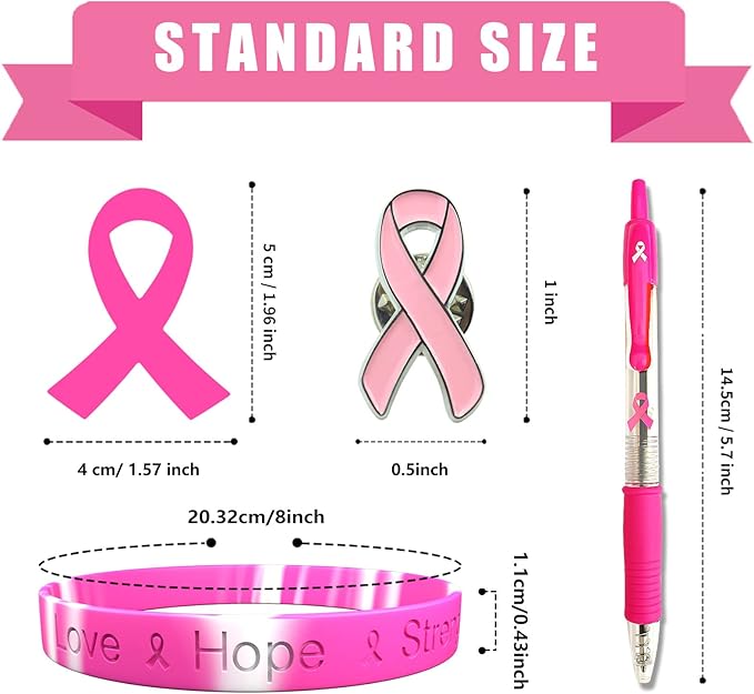 Total 82 Pcs Breast Cancer Awareness Accessories Pink Ribbon Stuff Support for Breast Cancer Survivors, Giveaways on Pink Theme Campaigns Sports Tournaments