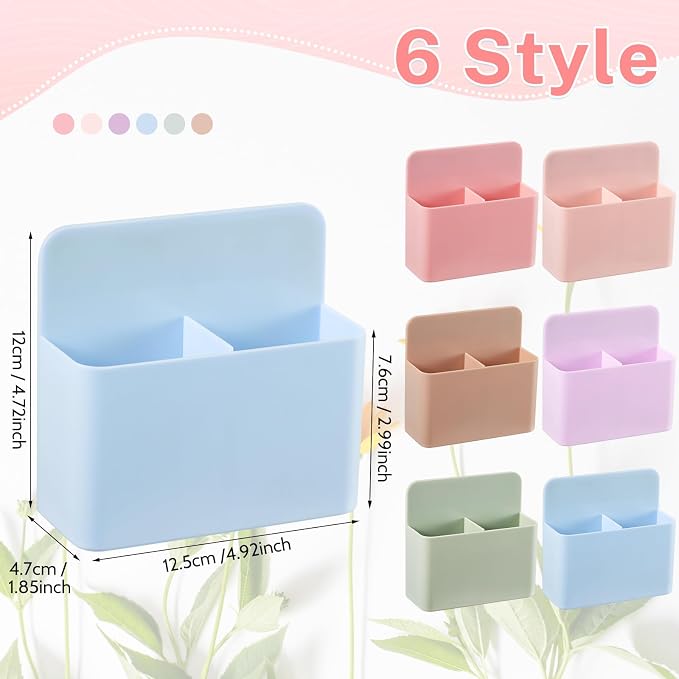 6 Pcs Magnetic Marker Holder for Whiteboard, Dry Erase Marker Organizer with Removable Divider, Magnetic Pen Holder for Classroom Office Locker Fridge File Cabinet (Aesthetic)