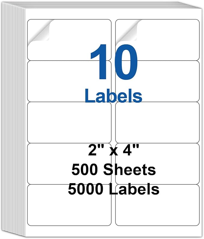 Bostlabels 500 Sheets 5000 Pcs 10 Up 2x4 Shipping Address Labels for Inkjet and Laser Printers, 10 Up Mailing Address Labels Paper, Permanent Strong Adhesive Stickers White Mailing Labels 10 per Page