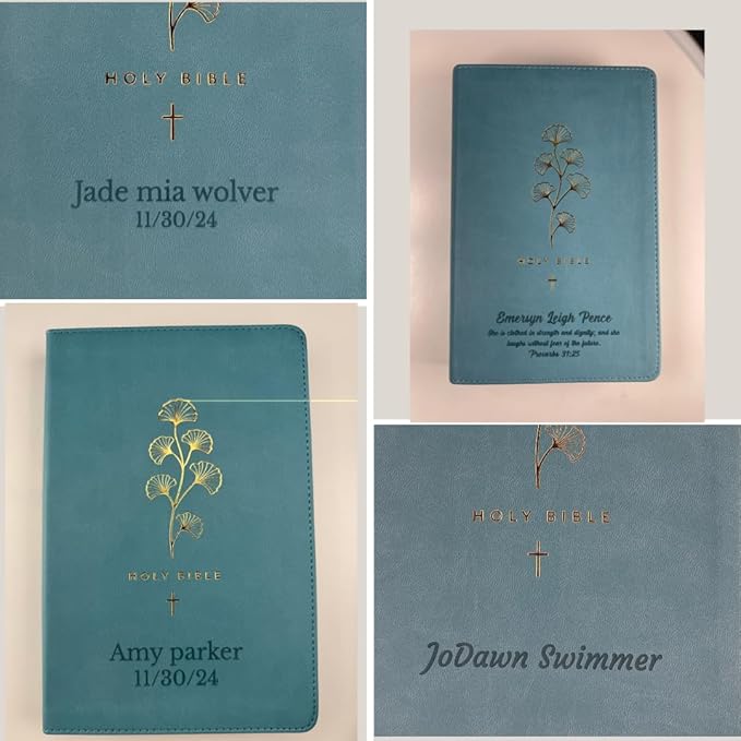 Personalized NLT Bible Faux Leather New Living Translation Bible Small Print Size with Gold Floral Design | Custom with Name, Date or Text | Gift for Religious Celebrations | Teal