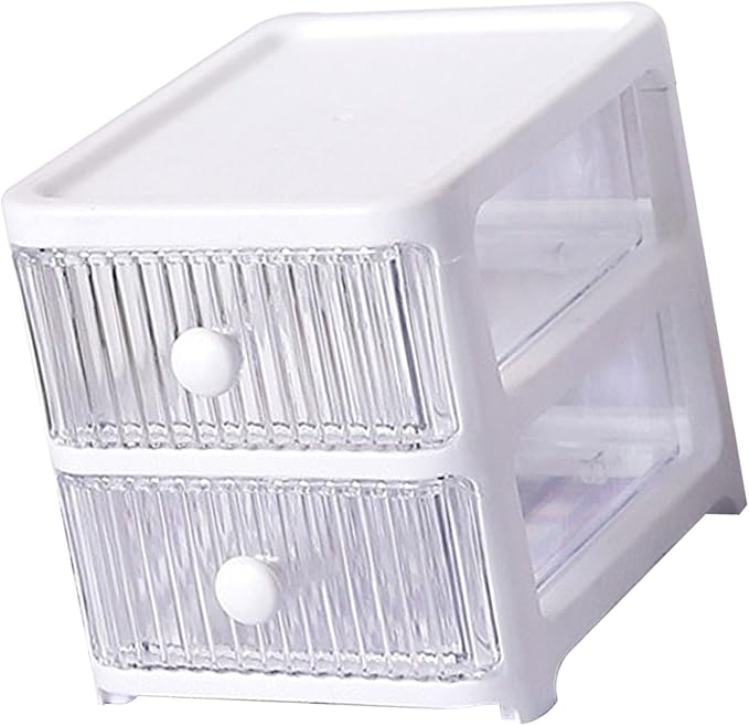 Desktop Storage Box, Transparent Plastic Stackable Desk Organizer with 4 Tier Drawers, Multi Layer Clear Drawer Organizer for Office Home Bedroom, Stationery Jewelry Cosmetics (2 Tier)