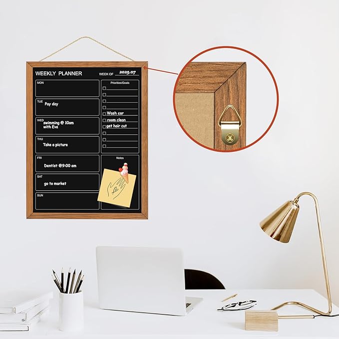Calendar Weekly Chalkboard, 13" * 17", Magnetic Surface Rustic Brown Solid Pine Wood Frame Black Board for Office, School and Home(ZLHB-QZ-3343)