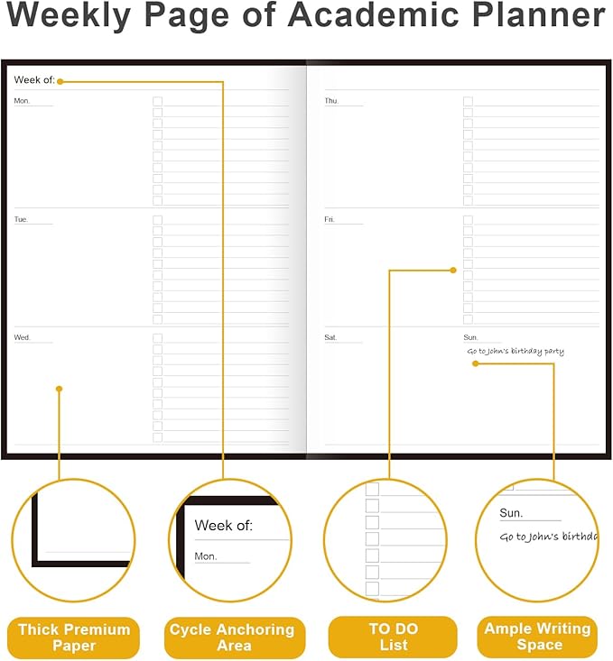 Academic Planner for 2026-2027 or Anytime – 8.5" x 11" Undated Weekly Student Planner For Homeschool, High School, College & Nursing Students, 200 Pages, Black