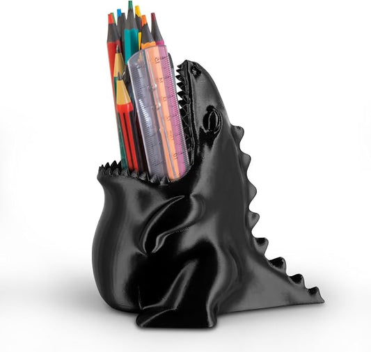 Cute Dinosaur Pen Holder, Dinosaur Figurine Pencil Holder for Office Desk Decor, 3D Printed, Black T-Rex Desktop Organizer, Funny Dinosaur Pen Holder Gifts for children and adults
