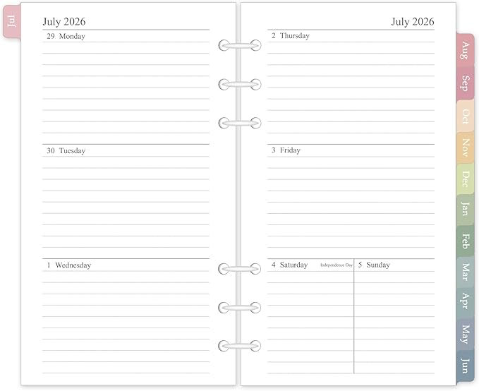 2026-2027 Weekly & Monthly Planner Refill, 3.8"x6.8", A6 Small Size Planner Inserts with Colorful Monthly Tabs, Size 3, July 2026 - June 2027, 6-Hole Punched