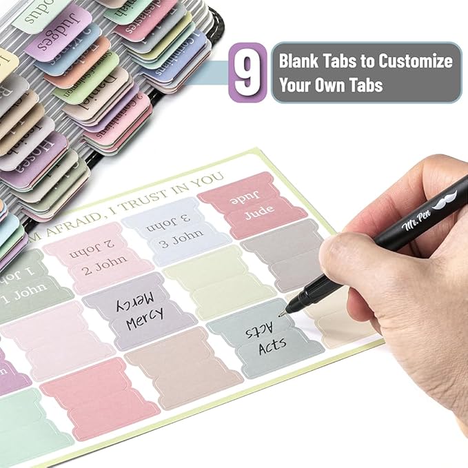 Mr. Pen- Bible Tabs, 75 Tabs, Minimal Morandi, Laminated Bible Tabs for Women and Men, Bible Tabs for Study Bible, Large Print Bible Index Tabs, Bible Book Tabs, Bible Labels Tabs, Mr. Pen Bible Tabs