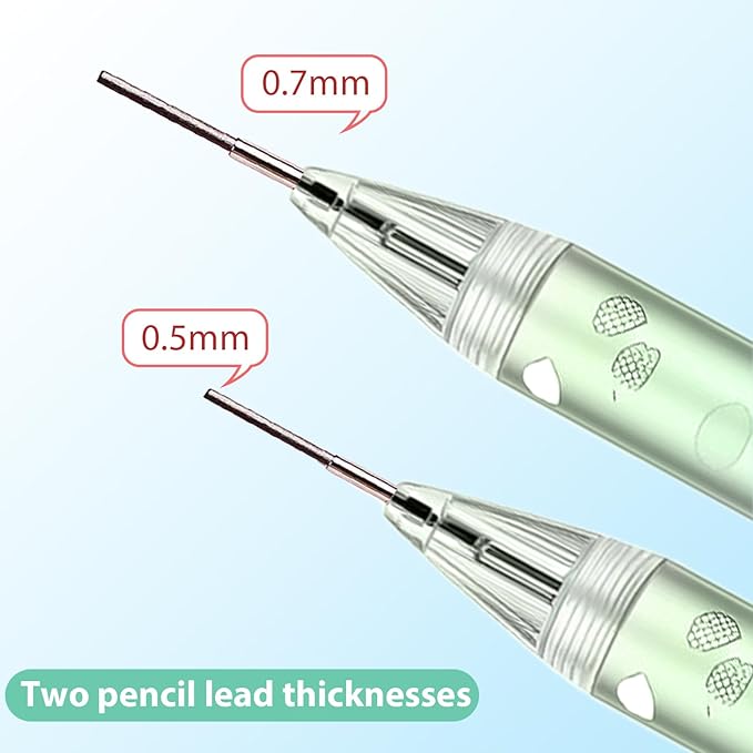 6Pcs Cute Green Cherry Blossom Mechanical Pencils 0.5mm&0.7mm Mechanical Pencil Kawaii Pencils School Pencil for Students Women Office School Suppies