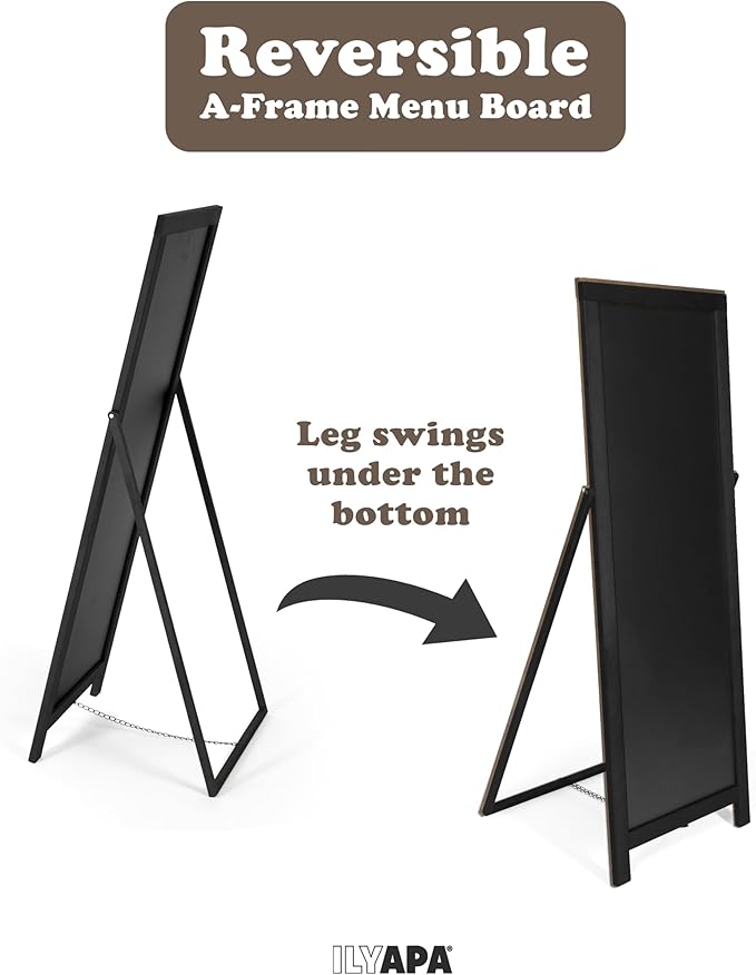 Ilyapa Chalk Board Sign Board 46" x 18" Black Large Reversible Chalkboard Signs Outdoor Menu Boards for Restaurant, A-Frame Sandwich Sidewalk Signs for Businesses, Food Truck Party or Wedding