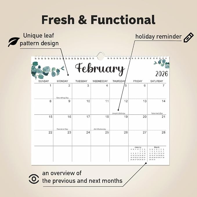 2026-2027 Wall Calendar - 18 Months (Jan 2026 - Jun 2027), 14" x 11" Colorful Printed Calendar with 1.9"x1.8" Daily Writing Space, Holiday Reminders & 4 Stickers for Home/Office Planning
