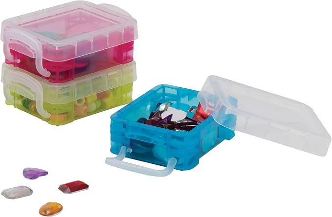 Super Stacker 3 Count (36 Total) Assorted Color Bitty Boxes - Storage Organizer for Office and Craft Supplies - 12 Bulk Pack