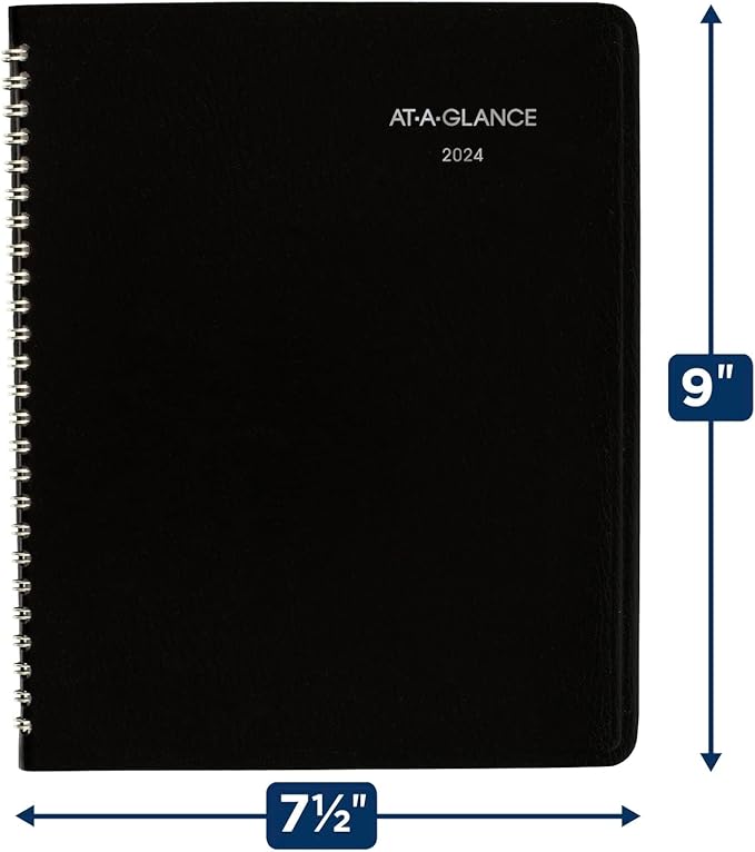 AT-A-GLANCE 2024 Monthly Planner, 7" x 8-3/4", Medium, DayMinder, Black (G4000024)