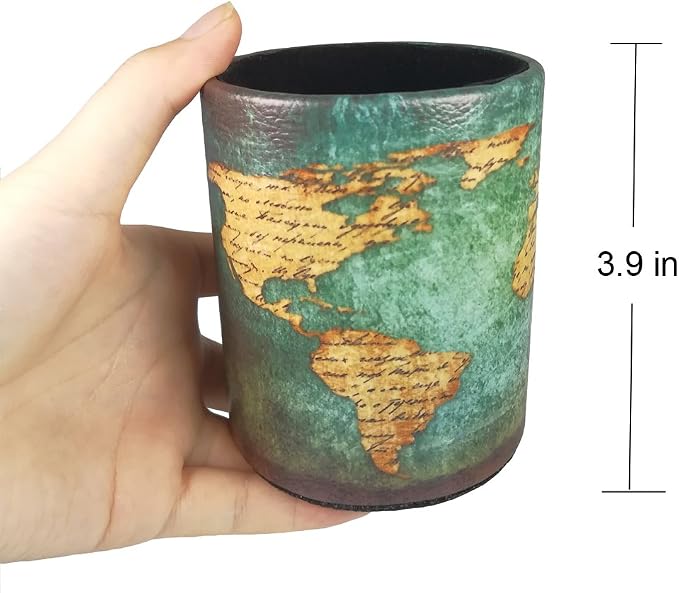 DreamsEden Vintage Pen Pencil Holder Cup Retro Pattern Desk Organizer for Home Office Bedroom (Blue World Map Round)