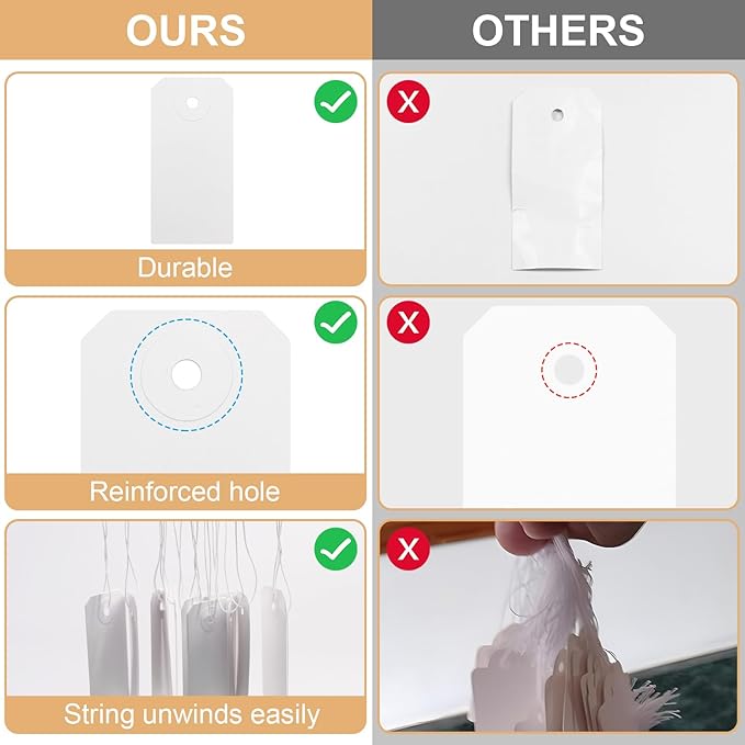 Coideal White Price Tags with Elastic String - 200 Pcs Small Blank Label Hang Strung Tags Strings Attached for Hanging Gift Clothing Jewelry (2 3/4" x 1 3/8")