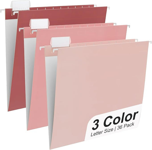 Y YOMA 36 Pack Gradient Hanging File Folders Letter Size Decorative Hanging Folder Pretty File Folder Organizer for Filing Cabinet Office Home with 1/5-Cut Adjustable Tabs, Cute Pink