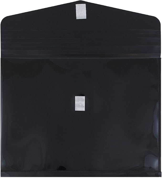 JAM PAPER Plastic Expansion Envelopes with Hook & Loop Closure - Letter Booklet - 9 3/4 x 13 with 2 Inch Expansion - Black - 12/Pack