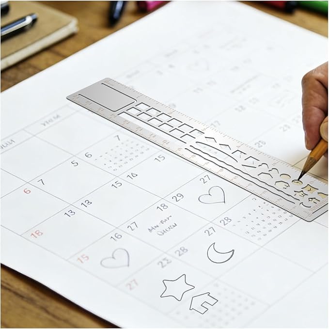 Metal Bookmark Ruler for Journals, Habit Tracker, Drawing Measuring Tools, Planner Stencils, Stainless Steel Template for Reading
