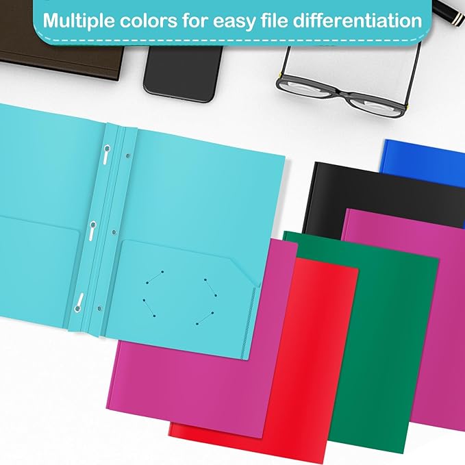 ViVin 12 Pack Plastic Folders with Pockets and Prongs, Heavy Duty 2 Pocket Folders with 3-Prong Fasteners, Poly File Holds 8-1/2" x 11" Paper for School Office Home (Lake Blue)