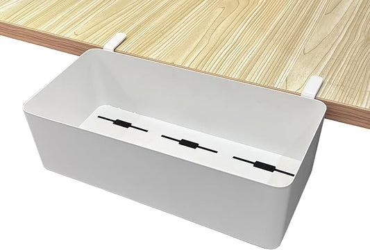 Desk Side Storage Hold Up To 11lbls Hanging Side Of Desk Organizer Clamp On Table Edge To Store Office Accessories, Gaming Devices, Cups For Office, Living Room, Dinning Room (White)