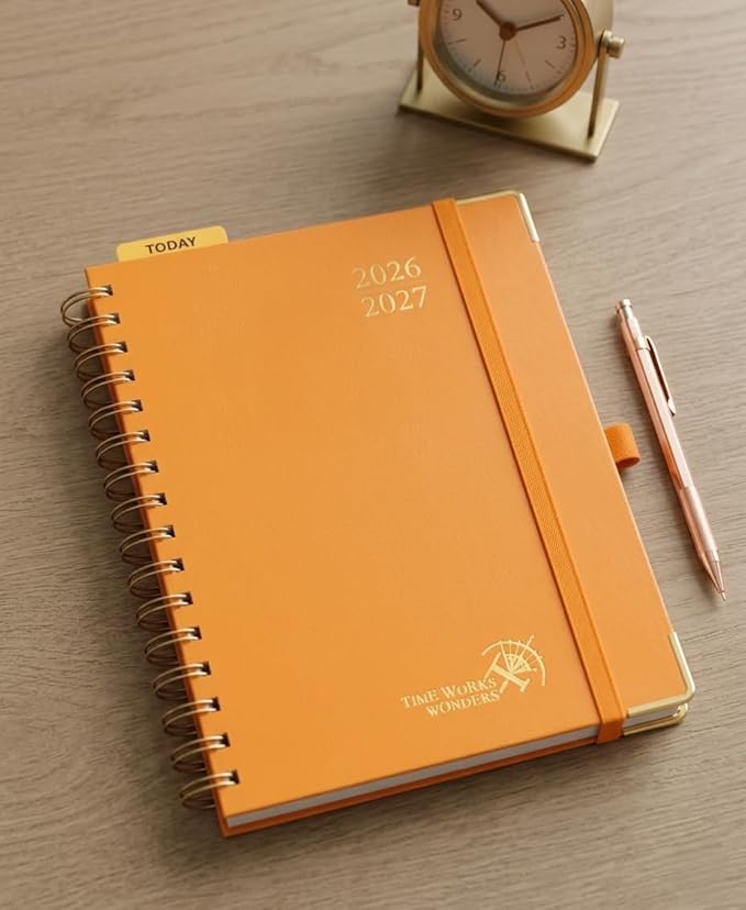 POPRUN 2026-2027 Academic Year Weekly and Monthly Planner Calendar,Jul 2026 - Jun 2027，6.25" x 8.5",Daily Agenda Book & Appointment Book with Hourly Schedule, Tabs, Hardcover, School and Office Supplies - Orange