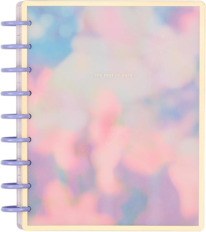 Happy Planner Disc-Bound Planner July 2026–June 2027, Includes 3 Extra Months and 2 Sticker Sheets, Classic Size, 7" x 9.25", Dashboard Layout, Blurred Fleurs