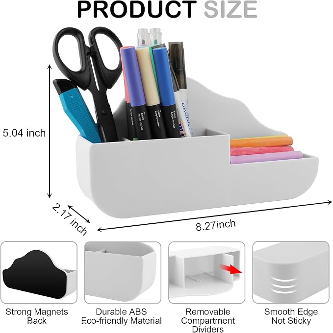 KITANIS Cloud Style 3 Compartment Magnetic Dry Erase Marker Holder, Pen Pencil Organizer for Refrigerator, Whiteboard, Locker Accessories