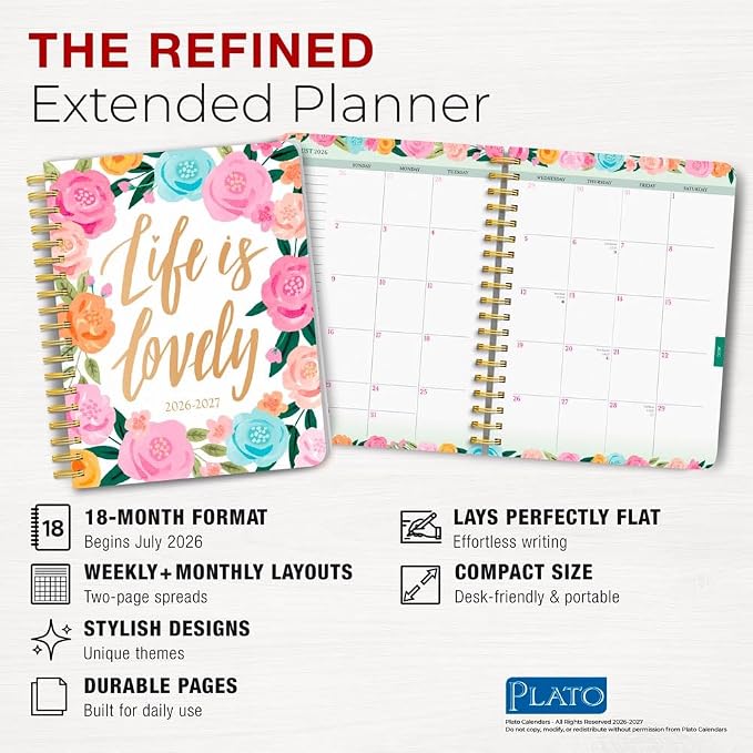Bonnie Marcus OFFICIAL | 2027 6 x 7.75 Inch 18 Months Weekly Desk Planner | Foil Stamped Cover | July 2026 - December 2027 | Plato | Fashion Designer Stationery