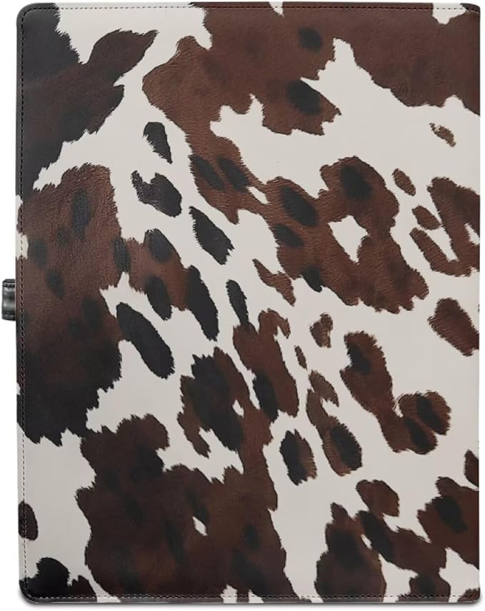 Cow Print Portfolio Folder, PU Leather Padfolio Business Document Organizers A4 Letter Size with Writing Pad for Interview Resume Conference Presentation