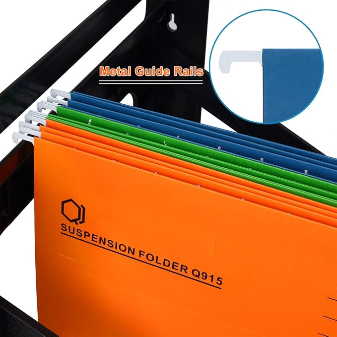 A4 Hanging File Folders, 25 Pcs Recycled Card File Folders for Filing Cabinet with Tabs and Card Inserts, Hanging Files Storage Folders for Office and School, Blue