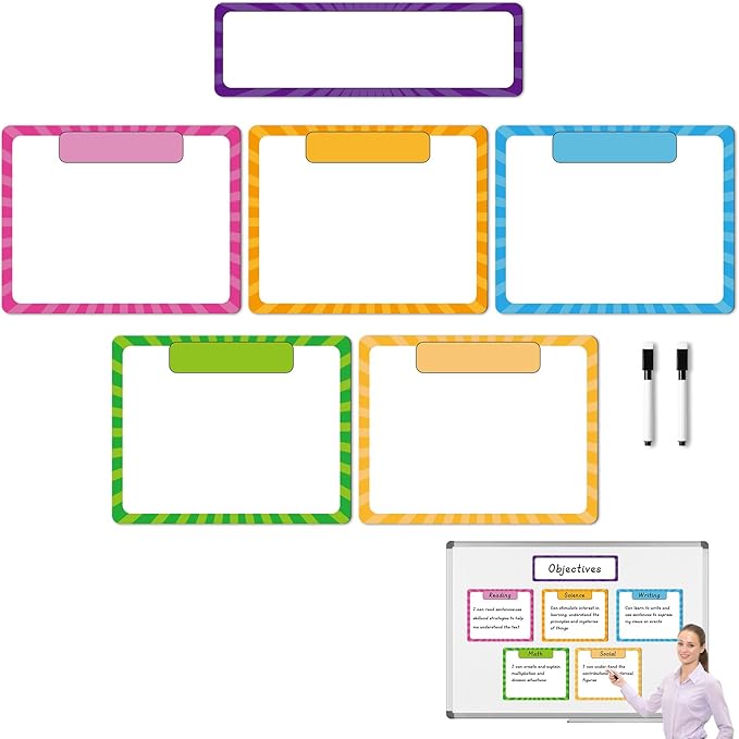 KIKIGOAL Reusable Magnetic Write and Wipe Paper Classroom Organization Chart, Dry Erase Objectives Learning Magnets for Class Whiteboard with 2 Writing Markers, Great for Classroom Goals Targets
