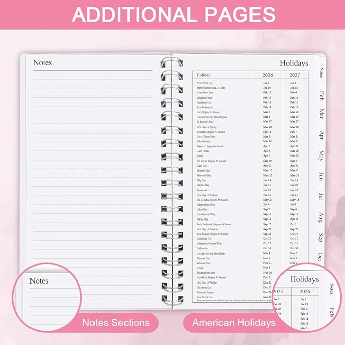 2026 Pocket Planner, A6 Weekly Planner with Monthly Tabs, Run January 2026-December 2026, Elastic Closure, Twin-Wire Binding, Easy to Organize Your Daily Life, 3.75 x 6.75 In, Pocket Planners 2026, Rose