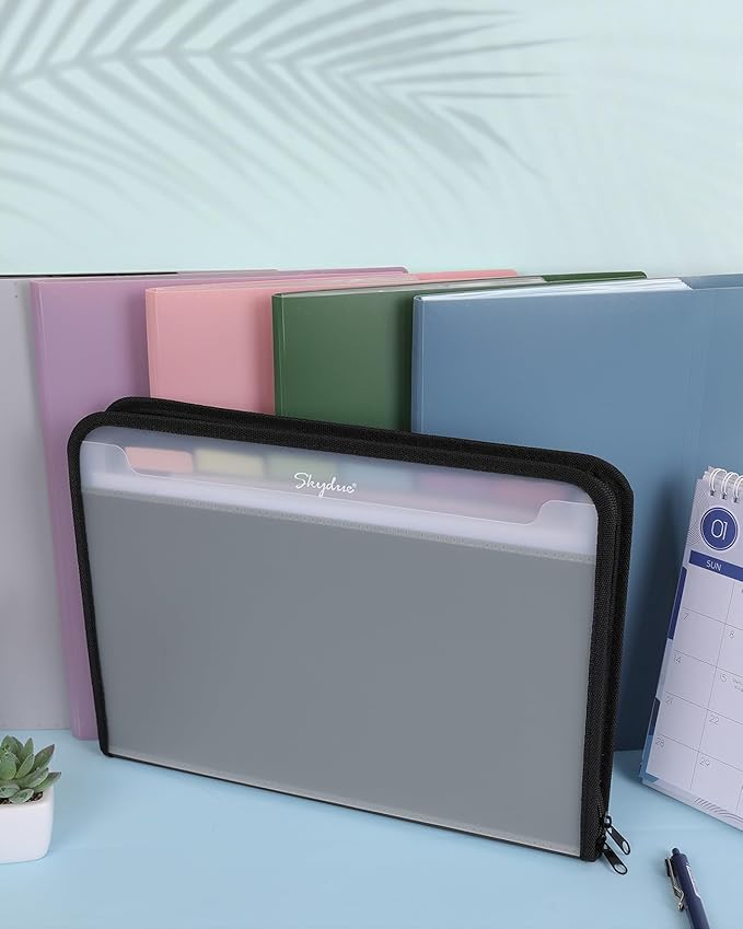 SKYDUE Accordion File Organizer, 7 Pocket Expanding File Folder with Front Pocket, Letter Size, Important Document Organizer with Double Zipper,Travel Folder, School Office Supplies