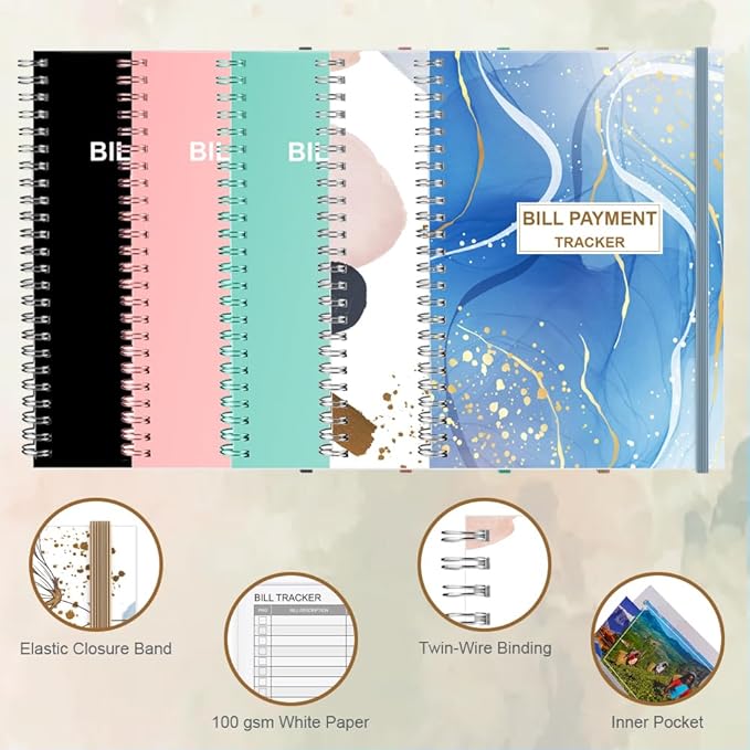 Bill Payment Tracker - Bill Tracker Notebook, Monthly Bill Organizer & Planner for Personal Budgeting Financial, Bill Payments Checklist Organizer, 5.8" x 8.25" Bill Organizer with Pocket