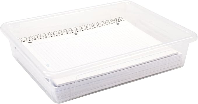 Storex Flat Storage Tray, Letter Size, 10 x 13 x 3 Inches, Unbreakable Clear, 5-Pack