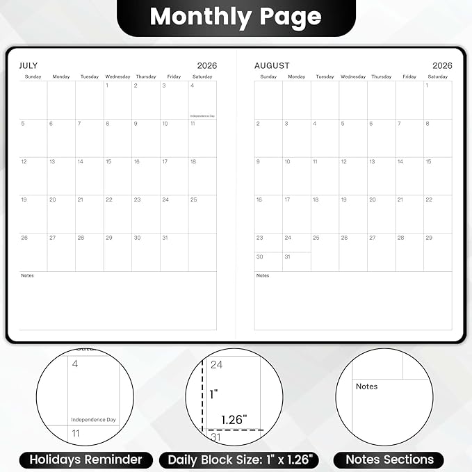 2026-2027 Planner - Weekly Monthly Planner 2026-2027, 8" x 10", JUL.2026 - JUN. 2027, Academic Calendar with Weekly Note Page, Hardcover, Pen Loop, Elastic Band, Inner Pocket