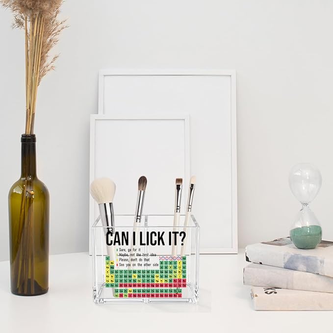 Funny Chemistry Acrylic Cosmetic Pencil Pen Holder Funny Table of Elements Pen Holder Cup Teacher Gifts for Men Women Chemistry Teacher Decor for Office Desk Accessories