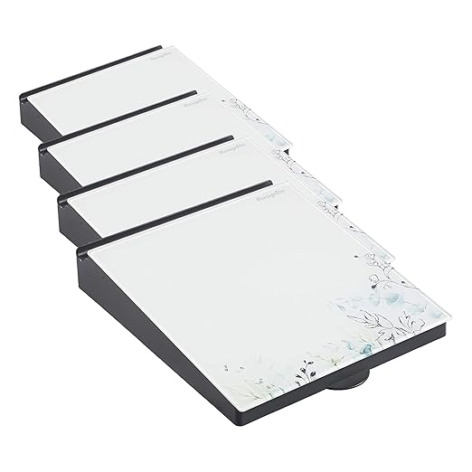 ECR4Kids MessageStor Dry-Erase Glass Board Memo Station, Desk Organizer, Botanical (Pack of 4)