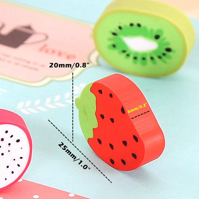 ALIMITOPIA 60pcs Rubber Eraser Cute Fruits Styling Pencil Eraser for Children Study Supplies