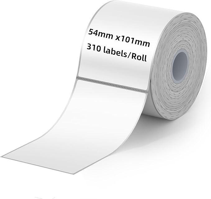 MakeID Labels for P1 Label Printer, 2.13'' x 3.98''(54x101mm) Thermal Sticker Label Tape Refill, Tear-Proof and Waterproof, 1 Roll of 310 Labels-White