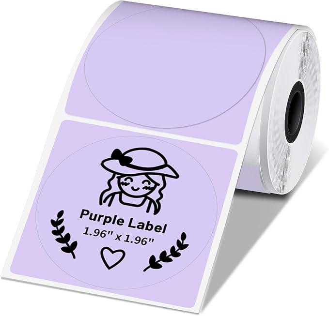 Phomemo Purple Circle Thermal Sticker Label, Size 1.96" x 1.96", 140 Labels per Roll, Compatible with M100/M110/M220/M250/M120/M200/M150 Label Maker