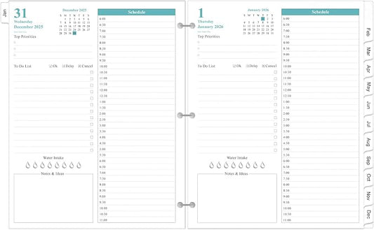 2026 Planner Refill - One Page Per Day, 3-Hole Daily ＆ Monthly Planner Refills, January 2026-December 2026, Prioritized, To-Do List, Notes, Appointment Schedule, Folio Size, 8.5" x 11"