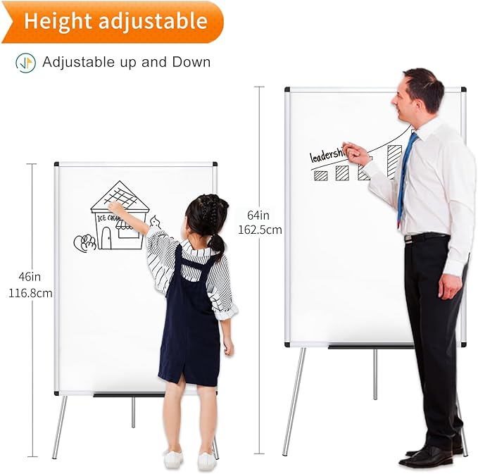 VIZ-PRO Magnetic Portable Easel Dry Erase Board, Flipchart Easel Stand Tripod Whiteboard, 24"W x 36"L